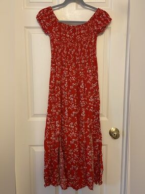 Red Floral Off-Shoulder Maxi Dress